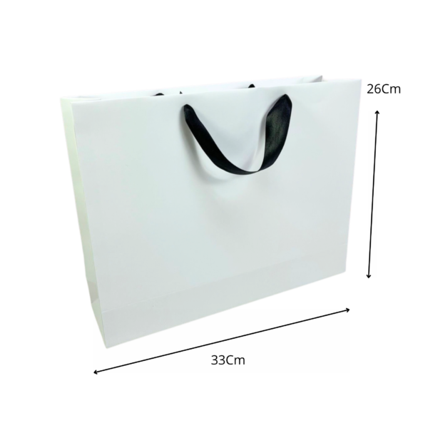 Bolsa grande blanco cinta negra mate (Paquete x12) - 33cm x 26cm