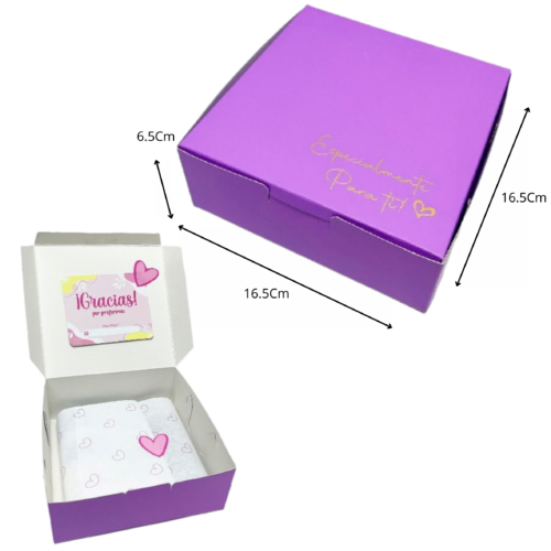 Caja empaque estampada lila (Paquete x12) - 16.5cm x 16.5cm