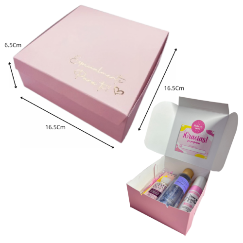 Caja empaque estampada rosa (Paquete x12) - 16.5cm x 16.5cm