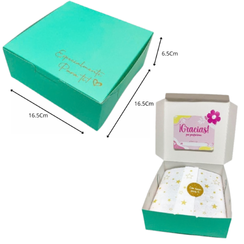 Caja empaque estampada verde (Paquete x12) - 16.5cm x 16.5cm