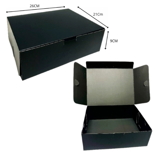 Caja empaque mediana negra (Paquete x12) - 26cm x 21cm