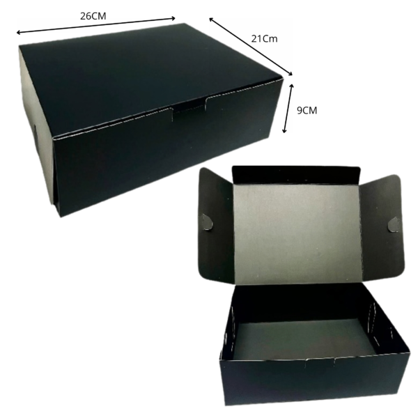 Caja empaque mediana negra (Paquete x12) - 26cm x 21cm