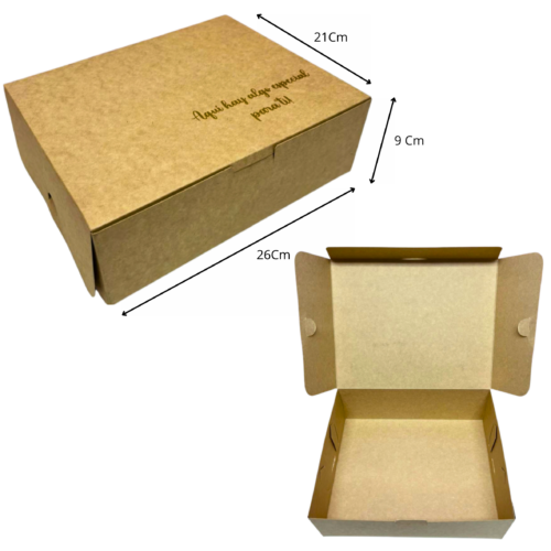 Caja empaque grande kraft estampada (Paquete x12) - 26cm x 21cm