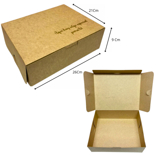 Caja empaque grande kraft estampada (Paquete x12) - 26cm x 21cm