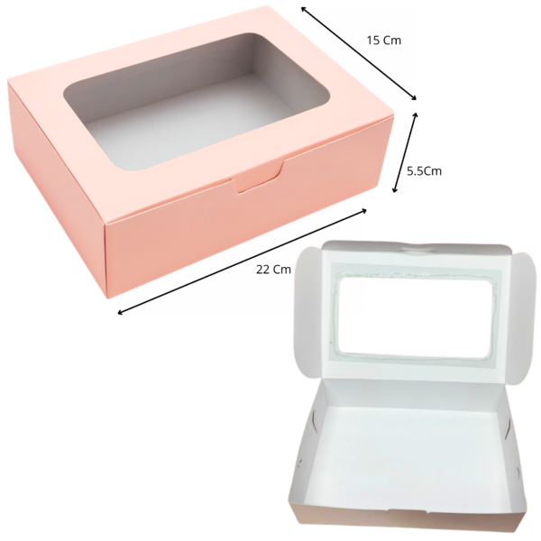 Caja ventana acetato rosa (Paquete x12) - 22cm x 15cm