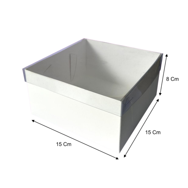 Caja cuadrada tapa acetato blanca (Paquete x12) - 15cm x 15cm