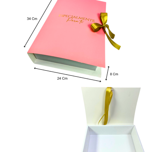 Caja libro rosada con cinta (paquete x 12) - 24cm x 34cm