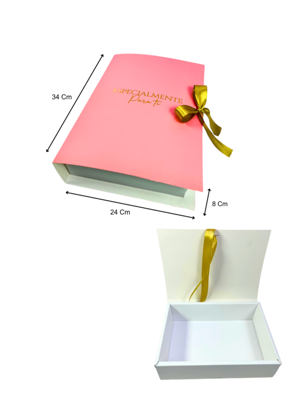 Caja libro rosada con cinta (paquete x 12) - 24cm x 34cm