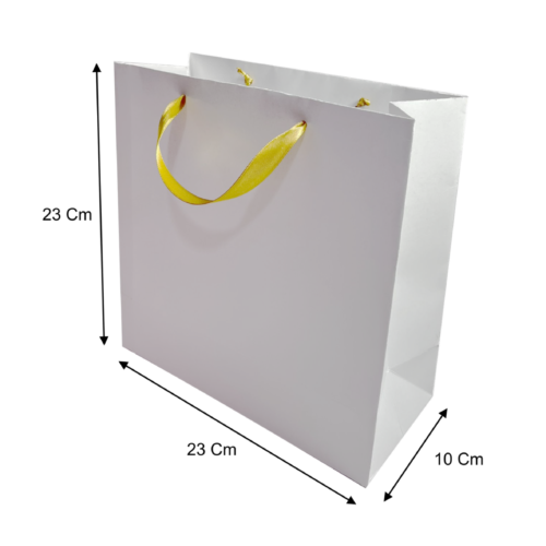 Bolsa mediana blanca cinta dorada (Paquete x12) - 23cm x 23cm