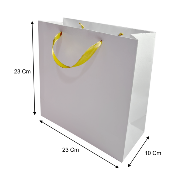 Bolsa mediana blanca cinta dorada (Paquete x12) - 23cm x 23cm