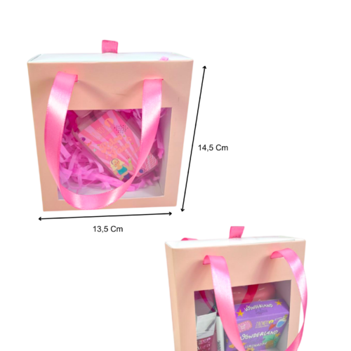 Caja tipo bolso rosada kit (Paquete x 12) - 13.5cm x 14.5cm