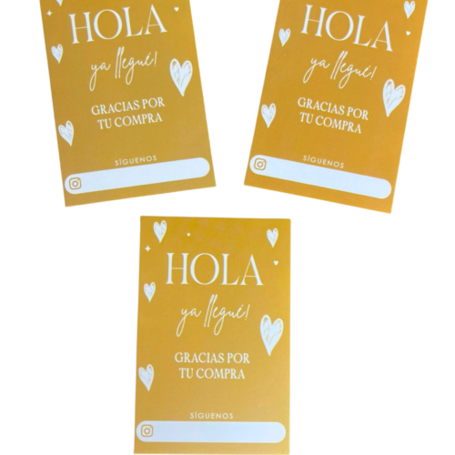 Tarjetas hola ya llegue dorada (Paquete x 12)