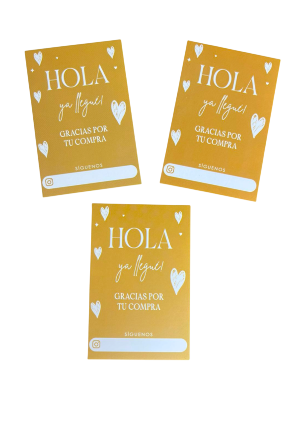 Tarjetas hola ya llegue dorada (Paquete x 12)