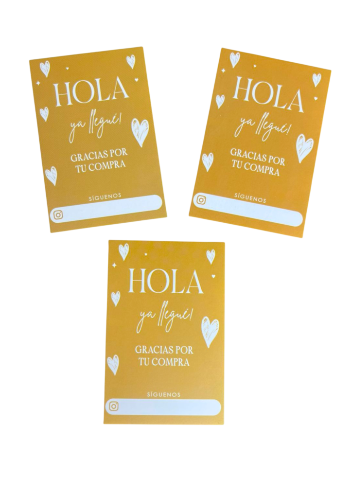 Tarjetas hola ya llegue dorada (Paquete x 12)