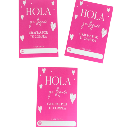 Tarjetas hola ya llegue fucsia (Paquete x 12)