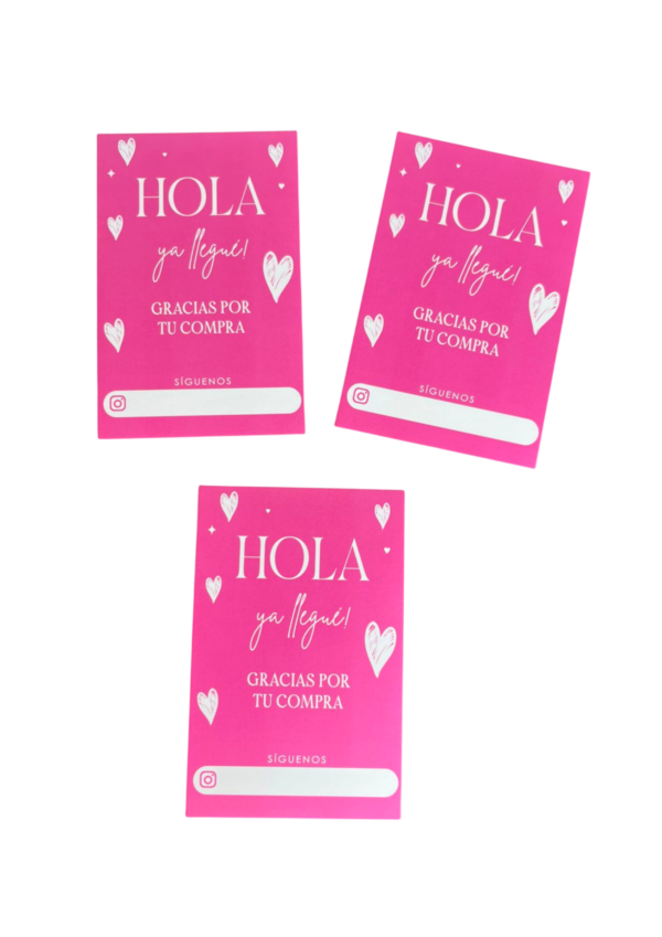 Tarjetas hola ya llegue fucsia (Paquete x 12)