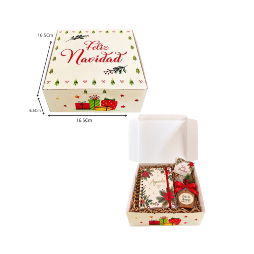 Caja empaque feliz navidad (Paquete x 12) - 16.5cm x 16.5cm