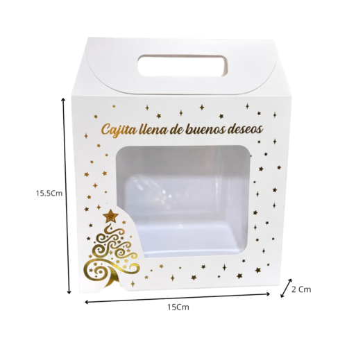 Caja sin velas casita con ventana acetato estampado foil dorado (Paquete x 12) - 15.5cm x 15cm