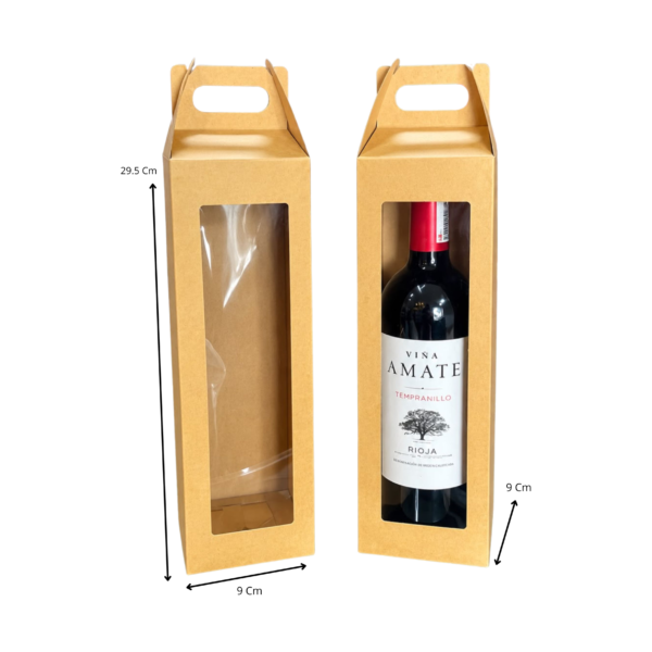 Caja vino kraft con ventana acetato (Paquete x 12) - 29,5cm x 9cm