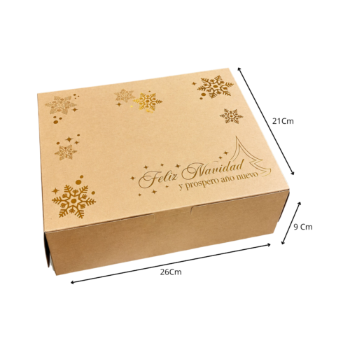Caja empaque grande kraf feliz navidad en foil (Paquete x 12) - 26cm x 21cm