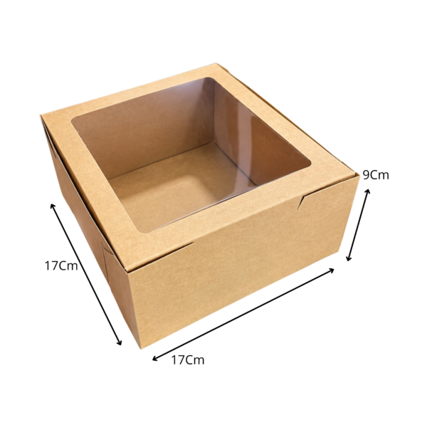 Caja empaque alta ventana kraft (Paquete x 12) - 17cm x 17 cm