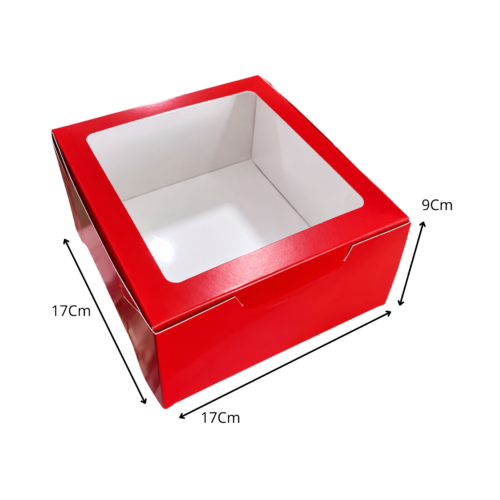 Caja empaque alta ventana roja (Paquete x 12) - 17cm x 17 cm